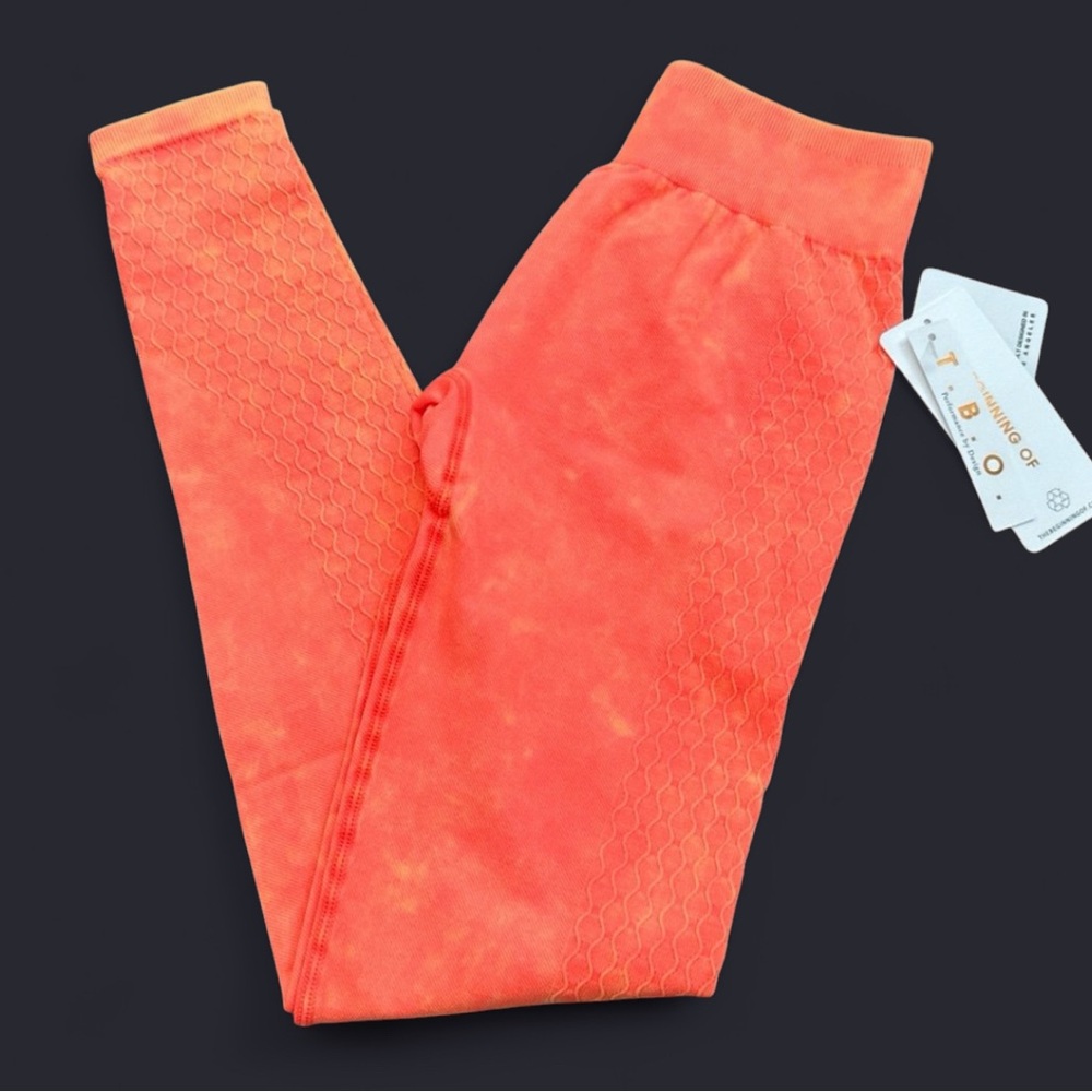 Vibrant Orange High Rise Textured Leggings